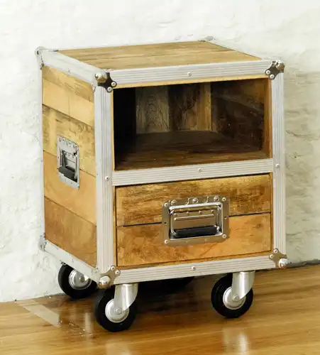 Roadie Chic Reclaimed Bedside / Lamp Table with 1 Drawer on Wheels - popular handicrafts